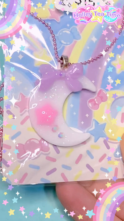 Fairy Magical Moon Wishing Sparkle Necklace (White, Purple, Pink)