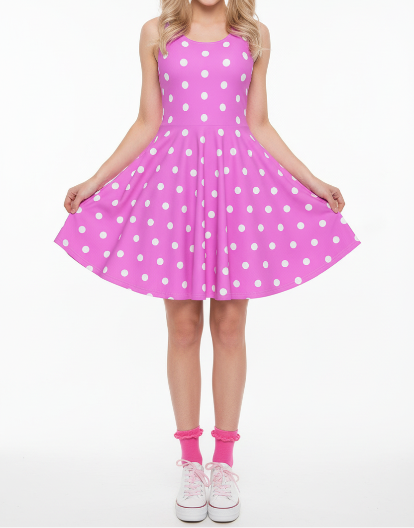 Barbie pink Kawaii Fashion Harajuku fashion Jfashion Japanese street fashion Decora kei kidcore Cutecore Jojifuku Cute Polka Dots Skater Dress With Pockets (Hot Pink) Rockabilly Fashion Swing dress Americana retro rockabella