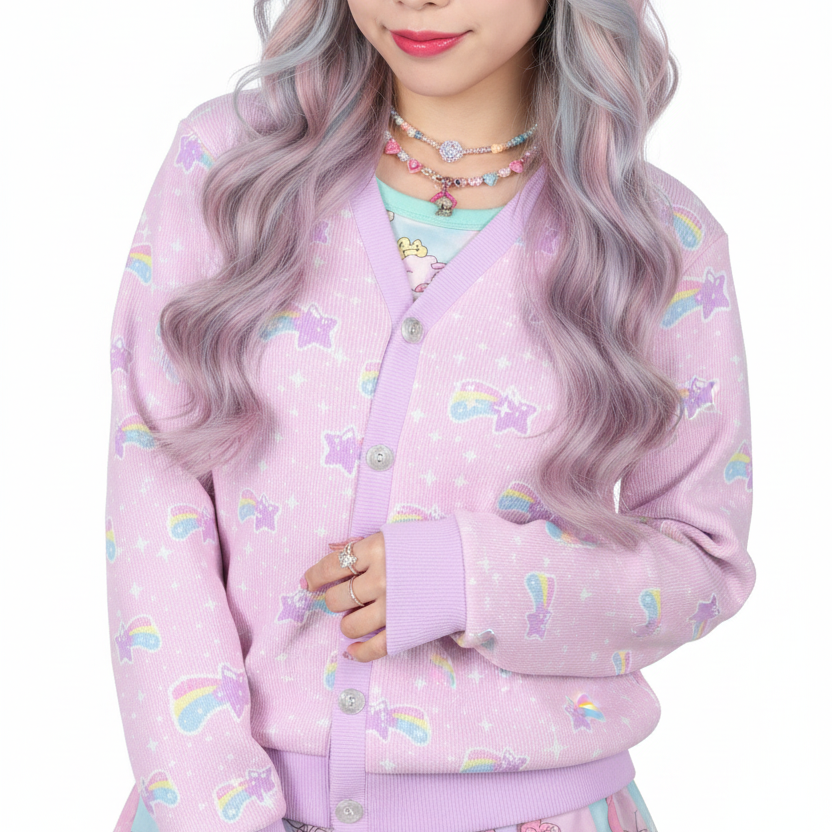 Bubblegum Bunny Shooting Stars Women's Ribbed Button Up Cardigan