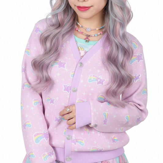 Bubblegum Bunny Shooting Stars Women's Ribbed Button Up Cardigan