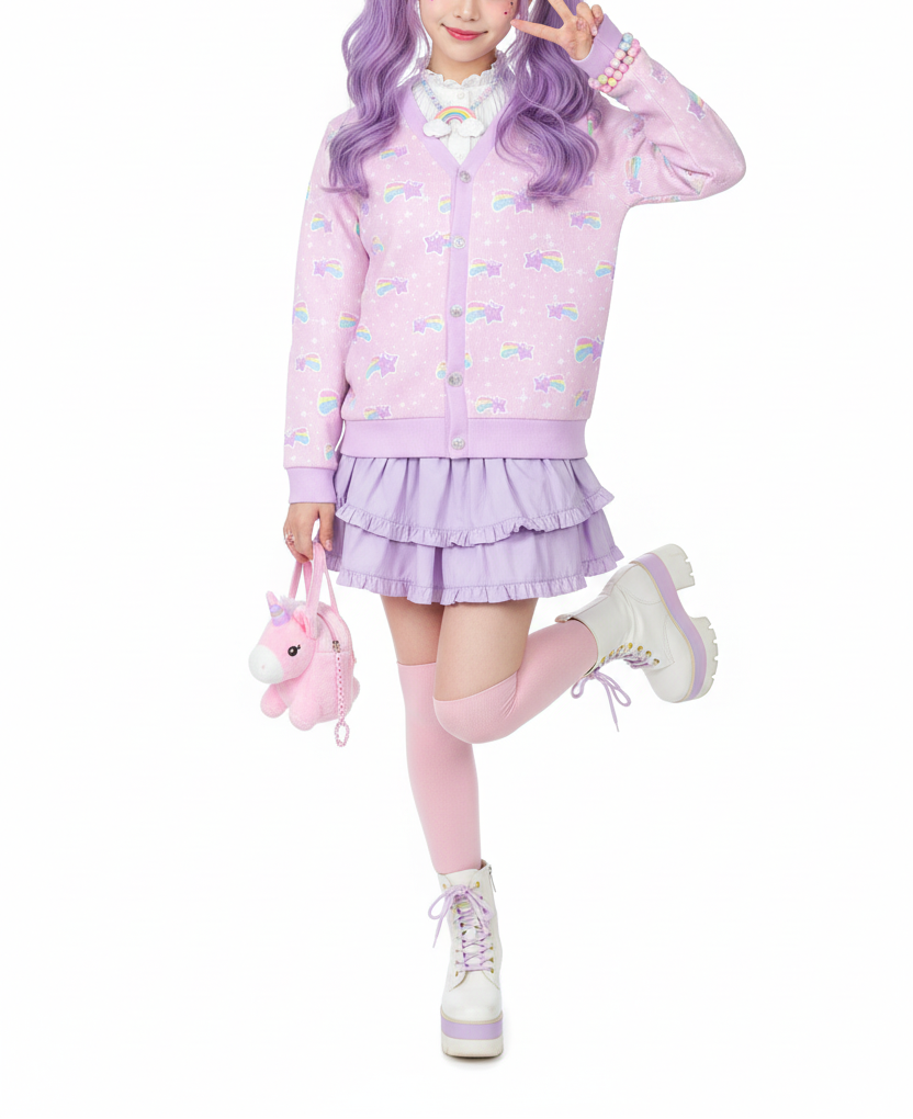 kawaii fashion harajuku fashion jfashion fairy kei yume kawaii Bubblegum Bunny Shooting Stars Women's Ribbed Button Up Cardigan