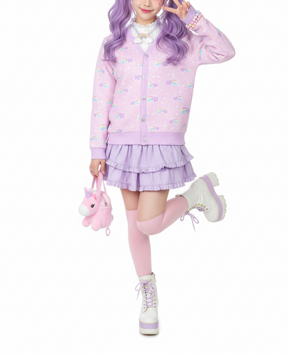 kawaii fashion harajuku fashion jfashion fairy kei yume kawaii Bubblegum Bunny Shooting Stars Women's Ribbed Button Up Cardigan
