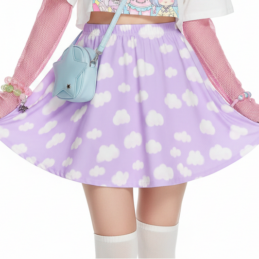 Cloud skirt kawaii fashion Harajuku style Jfashion j fashion fairy kei yume kawaii cutecore jojifuku heisei retro era  Dreamy Clouds Mini Skater Skirt (Lilac)  pastel purple lavender violet  sweet candy dreamy Holley Tea Time holleyteatime mini skirt cute