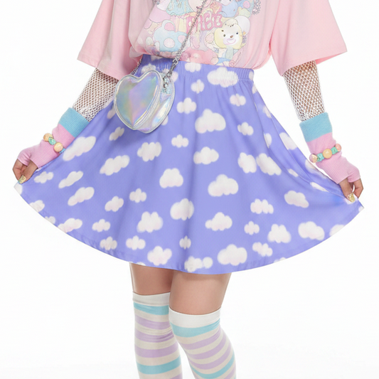 Cloud skirt kawaii fashion Harajuku style Jfashion j fashion fairy kei yume kawaii cutecore jojifuku heisei retro era  Dreamy Clouds Mini Skater Skirt (Periwinkle)  blue sky pastel sweet candy dreamy Holley Tea Time holleyteatime mini skirt cute