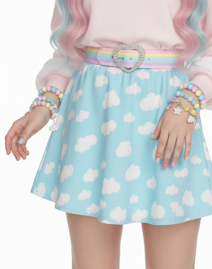 Cloud skirt kawaii fashion Harajuku style Jfashion j fashion fairy kei yume kawaii cutecore jojifuku heisei retro era  Dreamy Clouds Mini Skater Skirt (Sky Blue) aqua blue Holley Tea Time holleyteatime mini skirt cute
