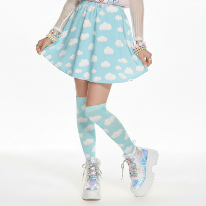 Cloud skirt kawaii fashion Harajuku style Jfashion j fashion fairy kei yume kawaii cutecore jojifuku heisei retro era  Dreamy Clouds Mini Skater Skirt (Sky Blue) aqua blue Holley Tea Time holleyteatime mini skirt cute