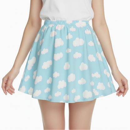 Cloud skirt kawaii fashion Harajuku style Jfashion j fashion fairy kei yume kawaii cutecore jojifuku heisei retro era  Dreamy Clouds Mini Skater Skirt (Sky Blue) aqua blue Holley Tea Time holleyteatime mini skirt cute