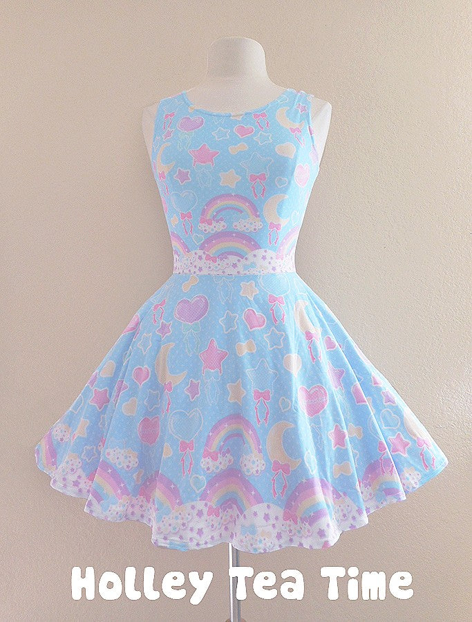 Pastel Party Skater Dress (Blue)