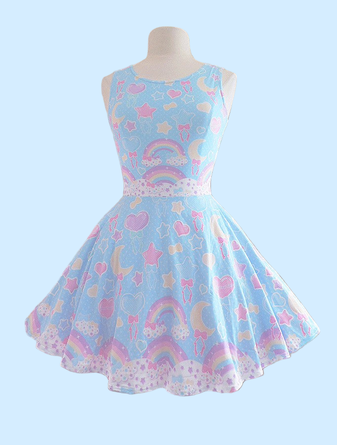 Pastel Party Skater Dress (Blue)