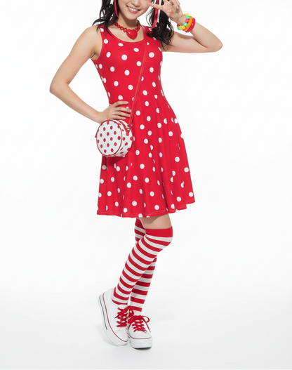 Disneybound Minnie Mouse Dress Red dots Cute Polka Dots Skater Dress With Pockets (Red) Kawaii fashion Jfashion Japanese street fashion Harajuku  style Cutecore jojifuku decora kei lovecore  Rockabilly Swing dress Americana retro rockabella