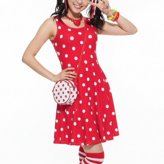 Disneybound Minnie Mouse Dress Red dots Cute Polka Dots Skater Dress With Pockets (Red) Kawaii fashion Jfashion Japanese street fashion Harajuku  style Cutecore jojifuku decora kei lovecore  Rockabilly Swing dress Americana retro rockabella
