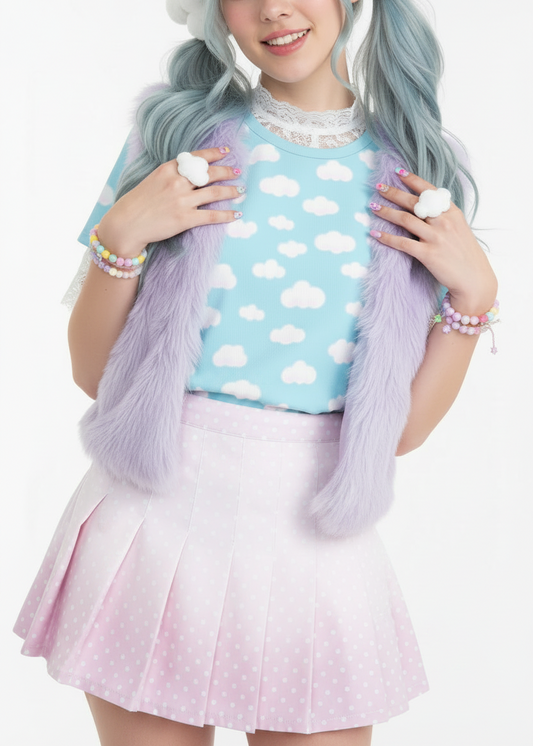 Dreamy Clouds Unisex Cotton T-Shirt (Sky Blue) tenshi kaiwai kawaii fashion jfashion Harajuku fashion pastel heisei retro fairy kei yume kawaii Japanese street fashion yumekawaii cutecore jojifuku