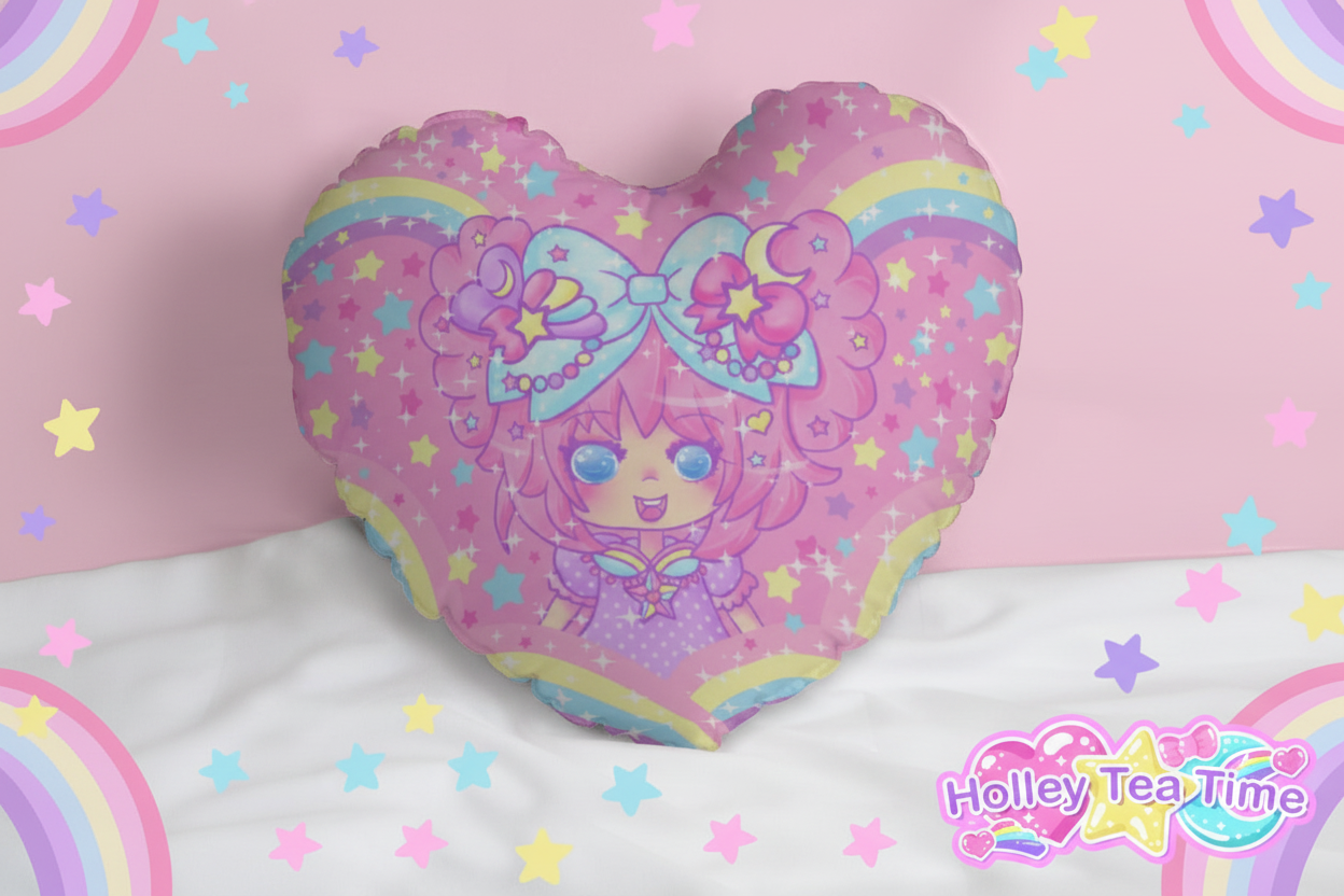 Bubbles Rainbow Land Heart Shaped Throw Pillow (Double Sided)