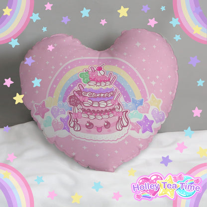 Kawaii Sparkle Cake Heart Shaped Throw Pillow (Double Sided)