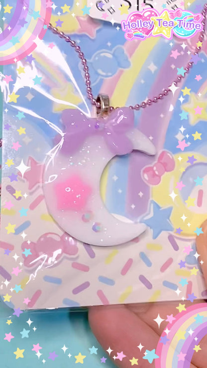 Fairy Magical Moon Wishing Sparkle Necklace (White, Purple, Pink)