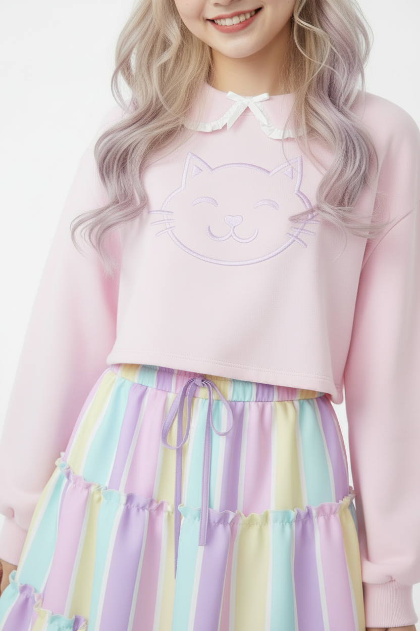 Fairy kei Yume kawaii Cutecor jojifuku Kawaii fashion Jfashion Harajuku style Pastel Stripes Waist Tie Tiered Ruffle Mini Skirt Heisei retro era pastel rainbow color block easter colors Holley Tea Time