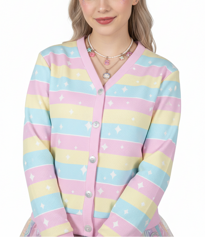 Fairy kei Yume kawaii Pastel Kawaii fashion Harajuku fashion jfashion pink yellow blue Magical girl Teatime Fantasy Rainbow Women's Ribbed Button Up Cardigan