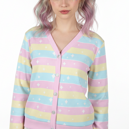 Fairy kei Yume kawaii Pastel Kawaii fashion Harajuku fashion jfashion pink yellow blue Magical girl Teatime Fantasy Rainbow Women's Ribbed Button Up Cardigan