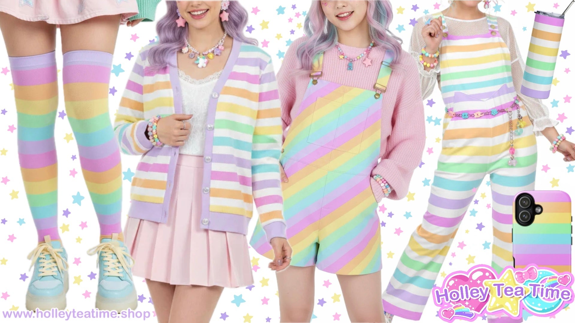 Kawaii fashion  Jfashion J fashion Japanese street fashion rainbow clothes fairy kei yume kawaii Harajuku fashion style decora kei colorful dopamine dressing jojifuku heisei retro era pastel stripes 