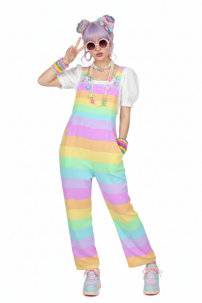 kawaii fashion pastel rainbow overalls jumpsuit harajuku fashion jfashion decora kei pop kei yumekawaii cutecore
