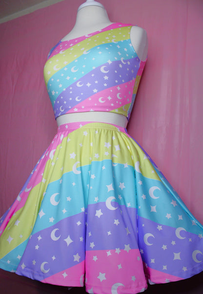 Cosmic Rainbow Skater Skirt With Pockets