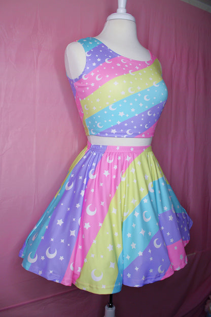 Cosmic Rainbow Skater Skirt With Pockets