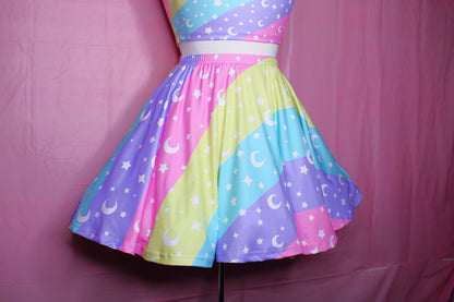 Cosmic Rainbow Skater Skirt With Pockets