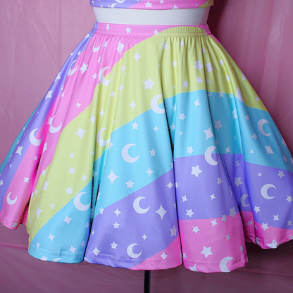 Cosmic Rainbow Skater Skirt With Pockets
