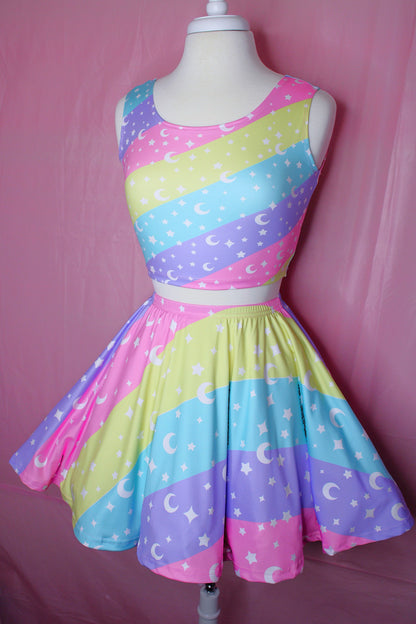 Cosmic Rainbow Skater Skirt With Pockets