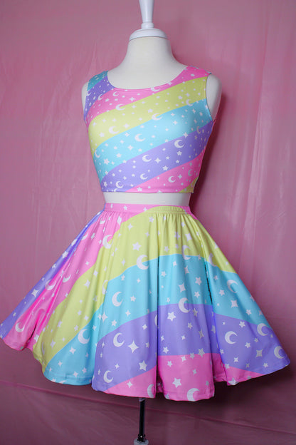 Cosmic Rainbow Skater Skirt With Pockets