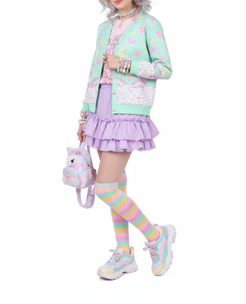 Pastel Party Women's Ribbed Button Up Cardigan (Mint) Kawaii fashion Harajuku fashion jfashion fairy kei yume kawaii jojifuku cutecore