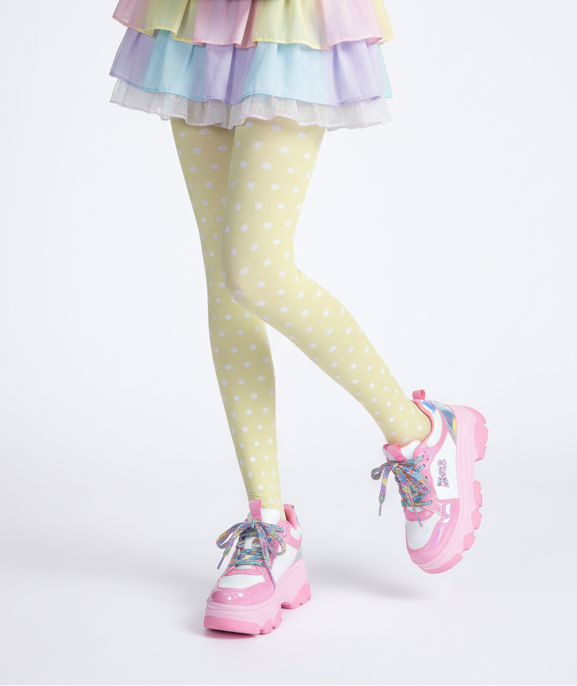 Kawaii Cute Polka Dots Stretchy Tights (Yellow) Harajuku fashion Jfashion Yume kawaii fairy kei cutecore jojifuku
