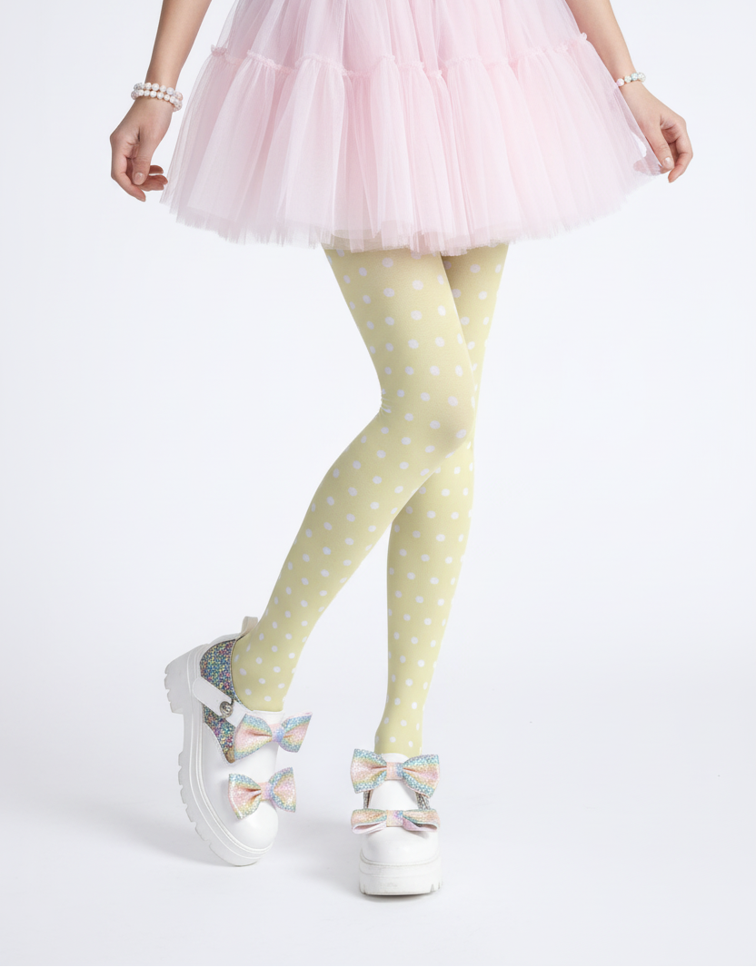 Kawaii Cute Polka Dots Stretchy Tights (Yellow) Harajuku fashion Jfashion Yume kawaii fairy kei cutecore jojifuku
