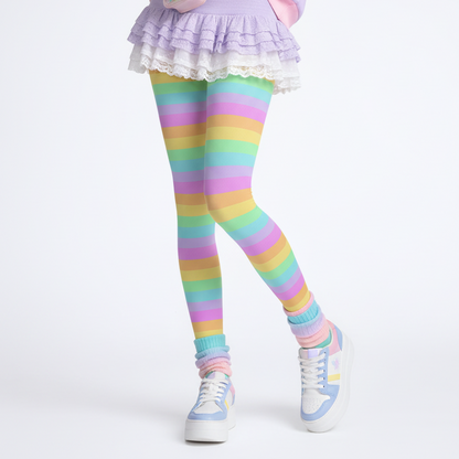 Kawaii Cutecore Cute Jojifuku Harajuku fashion jfashion Fruity Rainbow Stretchy Tights (Color Block) pastel rainbow