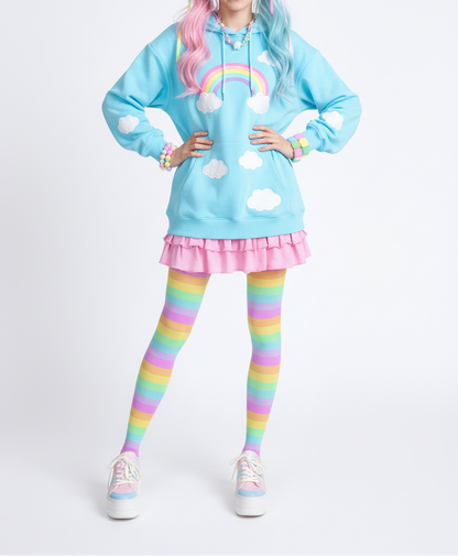 Kawaii Cutecore Cute Jojifuku Harajuku fashion jfashion Fruity Rainbow Stretchy Tights (Color Block) pastel rainbow