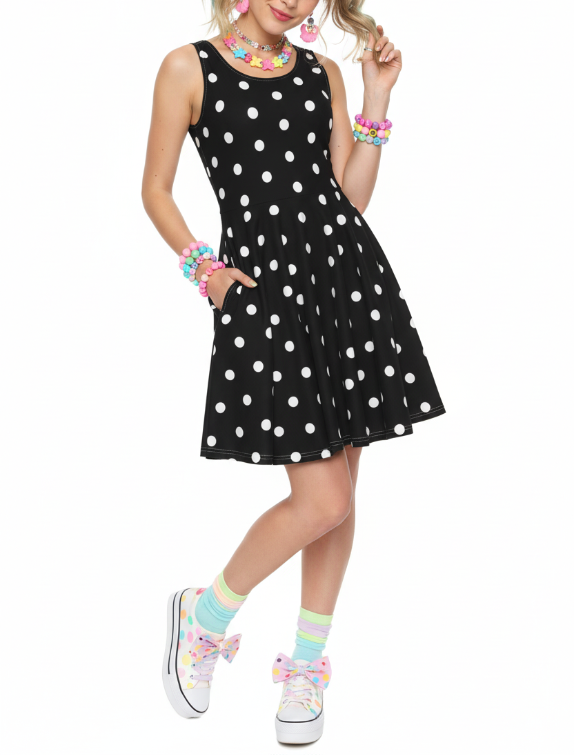 Kawaii Fashion Harajuku fashion Jfashion Cutecore Jojifuku Cute Polka Dots Skater Dress With Pockets (Black) Rockabilly Fashion Swing dress Americana retro rockabella

