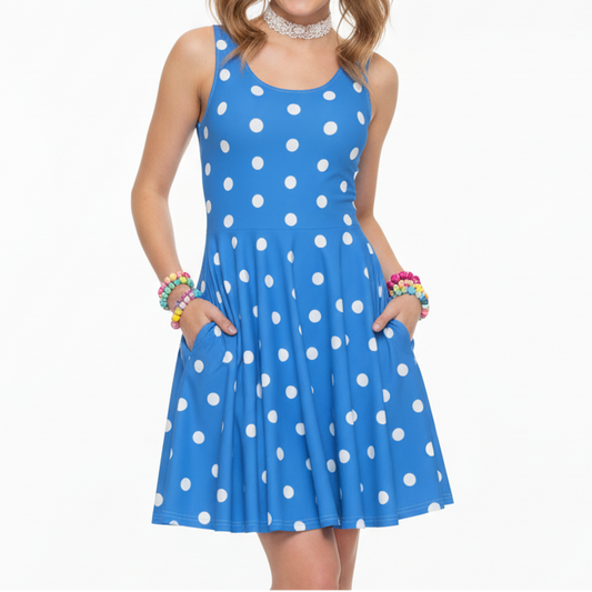 Kawaii Fashion Harajuku fashion Jfashion Japanese street fashion Decora kei kidcore Cutecore Jojifuku Cute Polka Dots Skater Dress With Pockets (Cobalt Blue) Rockabilly Fashion Swing dress Americana retro rockabella