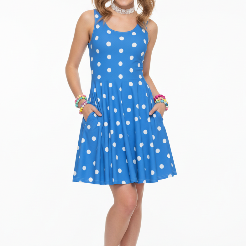 Kawaii Fashion Harajuku fashion Jfashion Japanese street fashion Decora kei kidcore Cutecore Jojifuku Cute Polka Dots Skater Dress With Pockets (Cobalt Blue) Rockabilly Fashion Swing dress Americana retro rockabella