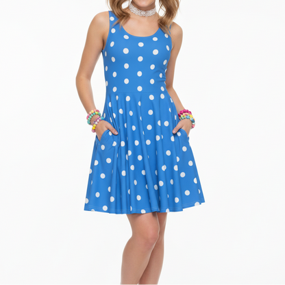 Kawaii Fashion Harajuku fashion Jfashion Japanese street fashion Decora kei kidcore Cutecore Jojifuku Cute Polka Dots Skater Dress With Pockets (Cobalt Blue) Rockabilly Fashion Swing dress Americana retro rockabella