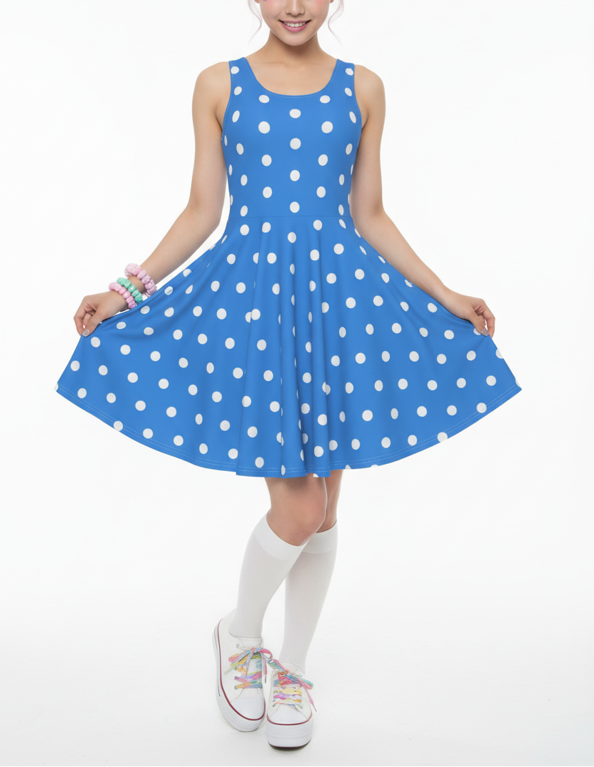 Kawaii Fashion Harajuku fashion Jfashion Japanese street fashion Decora kei kidcore Cutecore Jojifuku Cute Polka Dots Skater Dress With Pockets (Cobalt Blue) Rockabilly Fashion Swing dress Americana retro rockabella