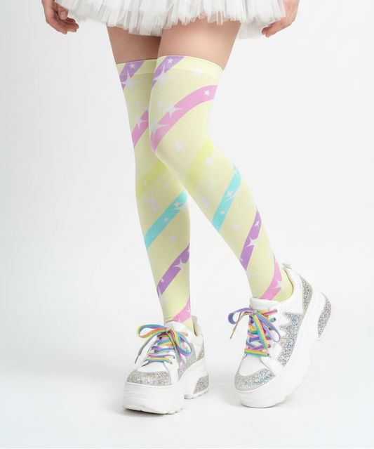 Sparkle Stars Over Knee Stocking Socks (Yellow)