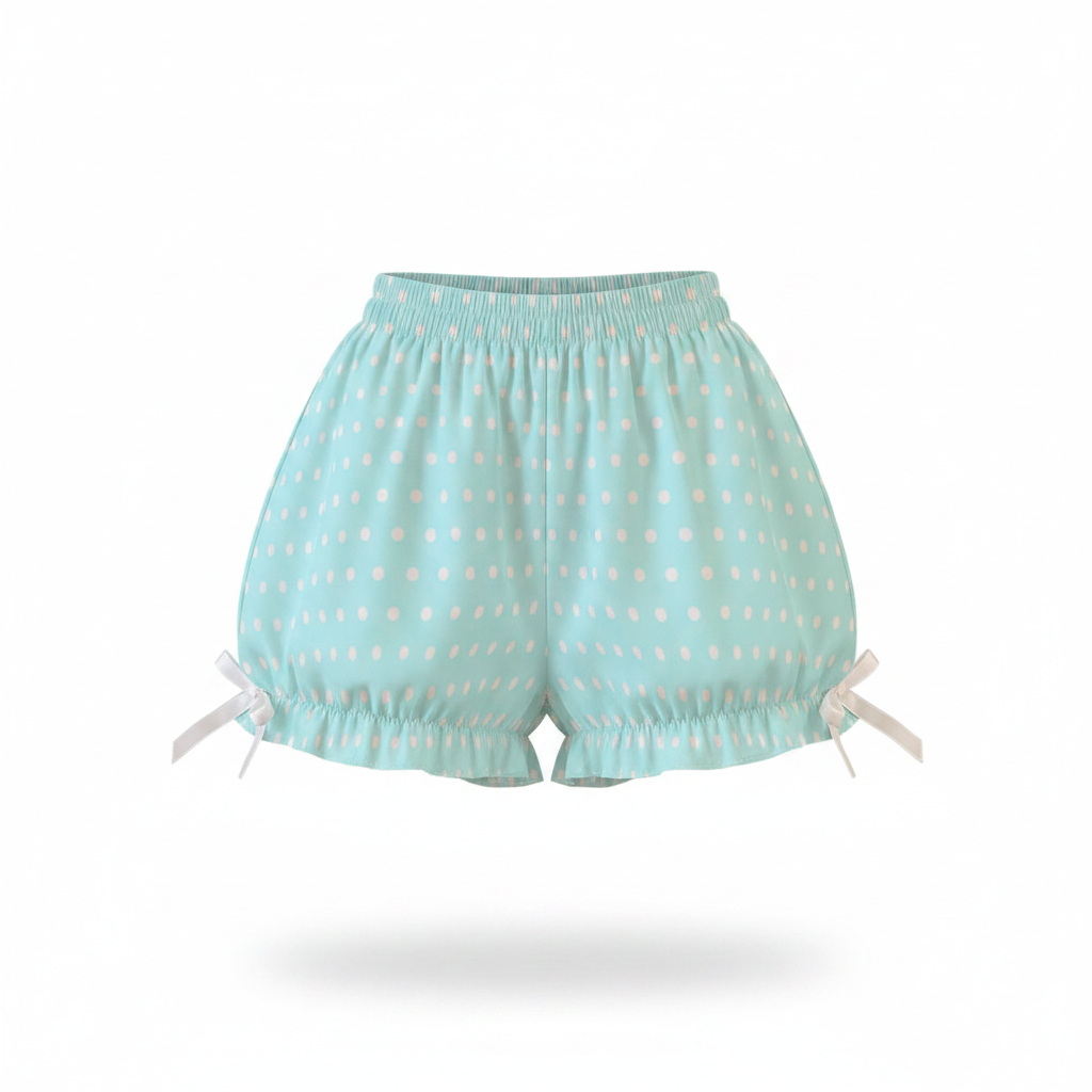 Kawaii Jfashion Japanese street fashion fairy kei yume kawaii Cute Polka Dots Bloomer Shorts (Fairy Kei Pastel Blue) dreamy pastel cutecore jojifuku heisei retro lightweight breathable Bows aqua