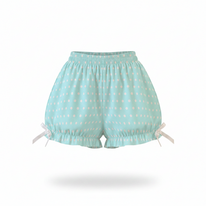 Kawaii Jfashion Japanese street fashion fairy kei yume kawaii Cute Polka Dots Bloomer Shorts (Fairy Kei Pastel Blue) dreamy pastel cutecore jojifuku heisei retro lightweight breathable Bows aqua