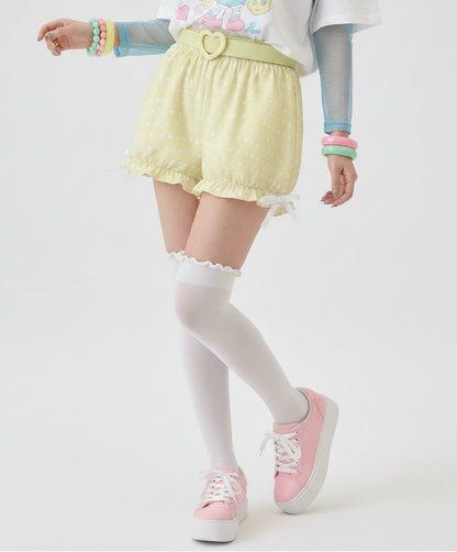 Kawaii Jfashion Japanese street fashion fairy kei yume kawaii Cute Polka Dots Bloomer Shorts (Fairy Kei Pastel Yellow) dreamy pastel cutecore jojifuku heisei retro lightweight breathable Bows