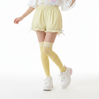 Kawaii Jfashion Japanese street fashion fairy kei yume kawaii Cute Polka Dots Bloomer Shorts (Fairy Kei Pastel Yellow) dreamy pastel cutecore jojifuku heisei retro lightweight breathable Bows