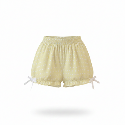 Kawaii Jfashion Japanese street fashion fairy kei yume kawaii Cute Polka Dots Bloomer Shorts (Fairy Kei Pastel Yellow) dreamy pastel cutecore jojifuku heisei retro lightweight breathable Bows