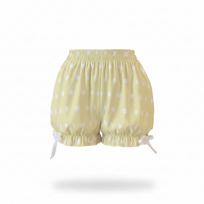 Kawaii Jfashion Japanese street fashion fairy kei yume kawaii Cute Polka Dots Bloomer Shorts (Fairy Kei Pastel Yellow) dreamy pastel cutecore jojifuku heisei retro lightweight breathable Bows sunshine