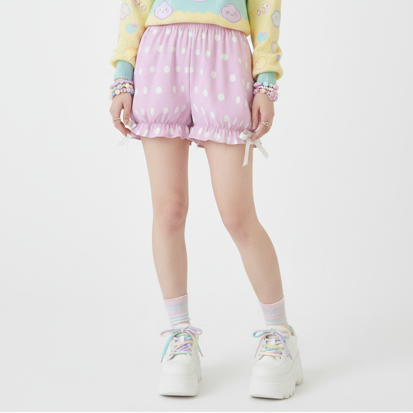 Kawaii Jfashion Japanese street fashion fairy kei yume kawaii Harajuku Cute Polka Dots Bloomer Shorts (Fairy Kei Pastel Pink) dreamy pastel cutecore jojifuku heisei retro lightweight breathable Bows Bubblegum pink candy barbie in style 