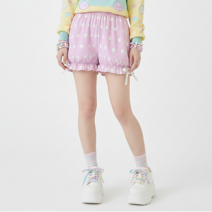 Kawaii Jfashion Japanese street fashion fairy kei yume kawaii Harajuku Cute Polka Dots Bloomer Shorts (Fairy Kei Pastel Pink) dreamy pastel cutecore jojifuku heisei retro lightweight breathable Bows Bubblegum pink candy barbie in style 