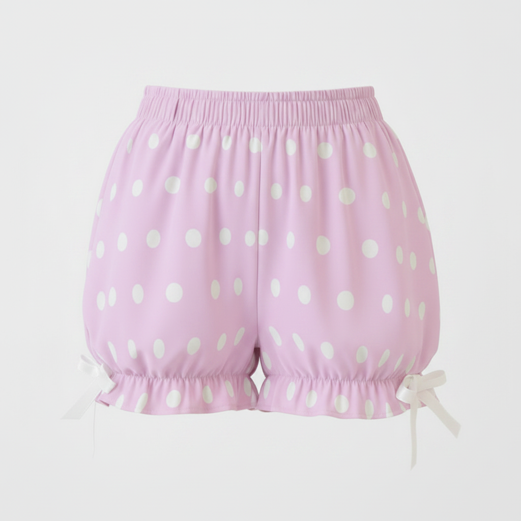 Kawaii Jfashion Japanese street fashion fairy kei yume kawaii Harajuku Cute Polka Dots Bloomer Shorts (Fairy Kei Pastel Pink) dreamy pastel cutecore jojifuku heisei retro lightweight breathable Bows Bubblegum pink candy barbie in style 